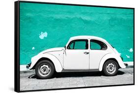 ¡Viva Mexico! Collection - White VW Beetle Car and Turquoise Street Wall-Philippe Hugonnard-Framed Stretched Canvas