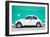 ¡Viva Mexico! Collection - White VW Beetle Car and Turquoise Street Wall-Philippe Hugonnard-Framed Photographic Print