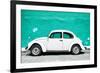 ¡Viva Mexico! Collection - White VW Beetle Car and Turquoise Street Wall-Philippe Hugonnard-Framed Photographic Print