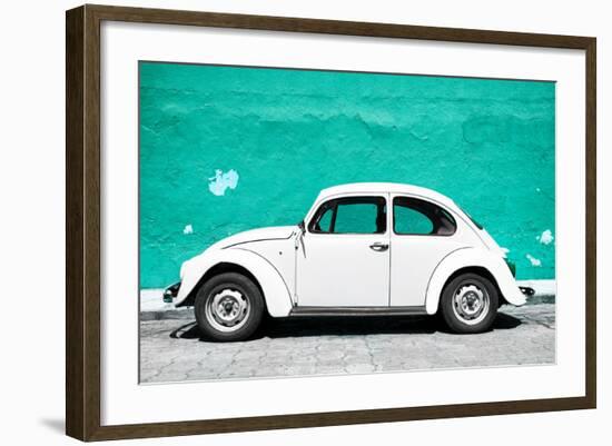 ¡Viva Mexico! Collection - White VW Beetle Car and Turquoise Street Wall-Philippe Hugonnard-Framed Photographic Print