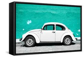 ¡Viva Mexico! Collection - White VW Beetle Car and Turquoise Street Wall-Philippe Hugonnard-Framed Stretched Canvas