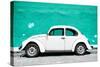 ¡Viva Mexico! Collection - White VW Beetle Car and Turquoise Street Wall-Philippe Hugonnard-Stretched Canvas