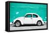 ¡Viva Mexico! Collection - White VW Beetle Car and Turquoise Street Wall-Philippe Hugonnard-Framed Stretched Canvas