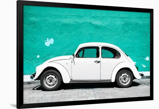 ¡Viva Mexico! Collection - White VW Beetle Car and Turquoise Street Wall-Philippe Hugonnard-Framed Photographic Print