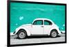 ¡Viva Mexico! Collection - White VW Beetle Car and Turquoise Street Wall-Philippe Hugonnard-Framed Photographic Print