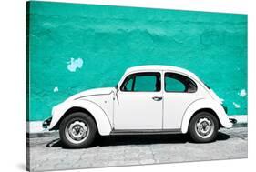 ¡Viva Mexico! Collection - White VW Beetle Car and Turquoise Street Wall-Philippe Hugonnard-Stretched Canvas