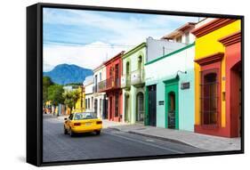 ¡Viva Mexico! Collection - Yellow Taxi and Colorful Street in Oaxaca-Philippe Hugonnard-Framed Stretched Canvas