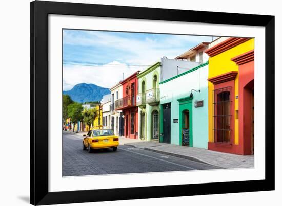 ¡Viva Mexico! Collection - Yellow Taxi and Colorful Street in Oaxaca-Philippe Hugonnard-Framed Photographic Print