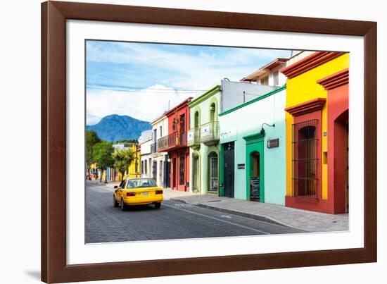 ¡Viva Mexico! Collection - Yellow Taxi and Colorful Street in Oaxaca-Philippe Hugonnard-Framed Photographic Print