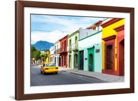 ¡Viva Mexico! Collection - Yellow Taxi and Colorful Street in Oaxaca-Philippe Hugonnard-Framed Photographic Print