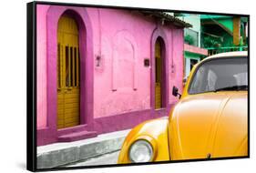¡Viva Mexico! Collection - Yellow VW Beetle Car and Colorful House-Philippe Hugonnard-Framed Stretched Canvas