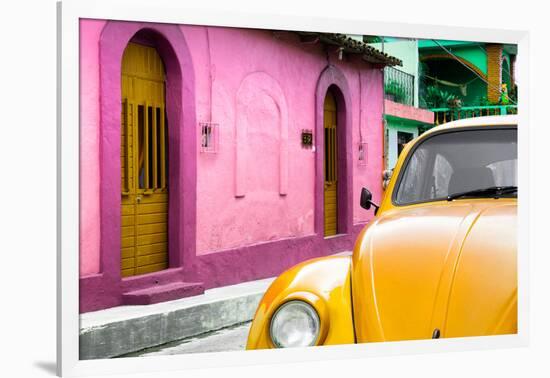 ¡Viva Mexico! Collection - Yellow VW Beetle Car and Colorful House-Philippe Hugonnard-Framed Photographic Print