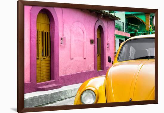 ¡Viva Mexico! Collection - Yellow VW Beetle Car and Colorful House-Philippe Hugonnard-Framed Photographic Print