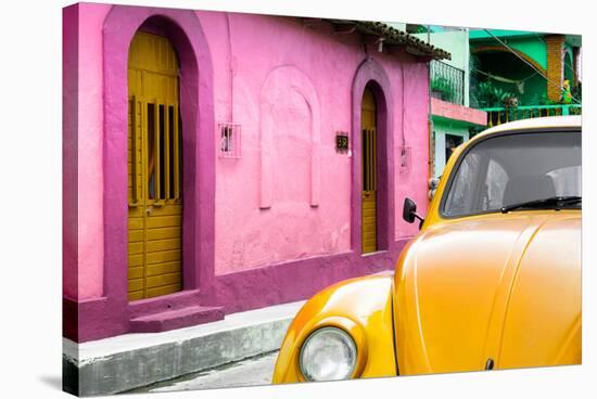 ¡Viva Mexico! Collection - Yellow VW Beetle Car and Colorful House-Philippe Hugonnard-Stretched Canvas