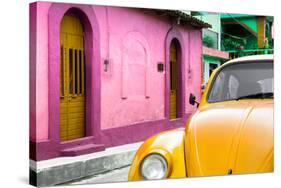 ¡Viva Mexico! Collection - Yellow VW Beetle Car and Colorful House-Philippe Hugonnard-Stretched Canvas