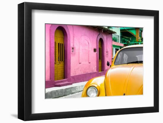 ¡Viva Mexico! Collection - Yellow VW Beetle Car and Colorful House-Philippe Hugonnard-Framed Photographic Print