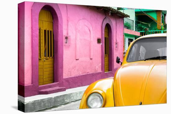 ¡Viva Mexico! Collection - Yellow VW Beetle Car and Colorful House-Philippe Hugonnard-Stretched Canvas