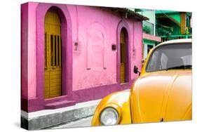 ¡Viva Mexico! Collection - Yellow VW Beetle Car and Colorful House-Philippe Hugonnard-Stretched Canvas