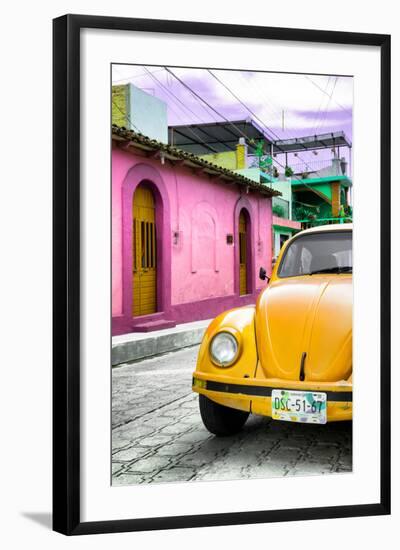 ¡Viva Mexico! Collection - Yellow VW Beetle Car in a Colorful Street-Philippe Hugonnard-Framed Photographic Print