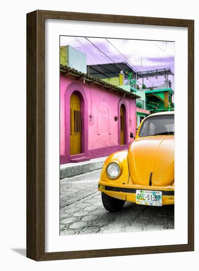 ¡Viva Mexico! Collection - Yellow VW Beetle Car in a Colorful Street-Philippe Hugonnard-Framed Photographic Print