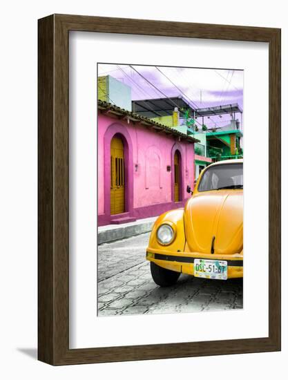 ¡Viva Mexico! Collection - Yellow VW Beetle Car in a Colorful Street-Philippe Hugonnard-Framed Photographic Print