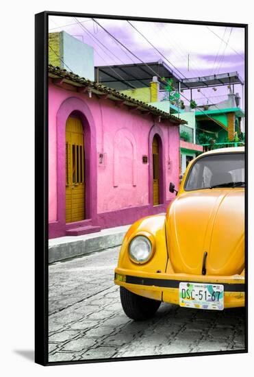 ¡Viva Mexico! Collection - Yellow VW Beetle Car in a Colorful Street-Philippe Hugonnard-Framed Stretched Canvas