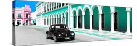 ¡Viva Mexico! Panoramic Collection - Black VW Beetle and Coral Green Architecture-Philippe Hugonnard-Stretched Canvas