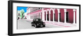 ¡Viva Mexico! Panoramic Collection - Black VW Beetle and Light Pink Architecture-Philippe Hugonnard-Framed Photographic Print