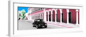 ¡Viva Mexico! Panoramic Collection - Black VW Beetle and Light Pink Architecture-Philippe Hugonnard-Framed Photographic Print