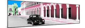 ¡Viva Mexico! Panoramic Collection - Black VW Beetle and Light Pink Architecture-Philippe Hugonnard-Mounted Photographic Print