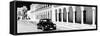 ¡Viva Mexico! Panoramic Collection - Black VW Beetle and Mexican Architecture B&W II-Philippe Hugonnard-Framed Stretched Canvas