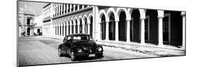 ¡Viva Mexico! Panoramic Collection - Black VW Beetle and Mexican Architecture B&W-Philippe Hugonnard-Mounted Photographic Print