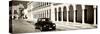 ¡Viva Mexico! Panoramic Collection - Black VW Beetle and Mexican Architecture Sepia-Philippe Hugonnard-Stretched Canvas