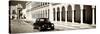 ¡Viva Mexico! Panoramic Collection - Black VW Beetle and Mexican Architecture Sepia-Philippe Hugonnard-Stretched Canvas