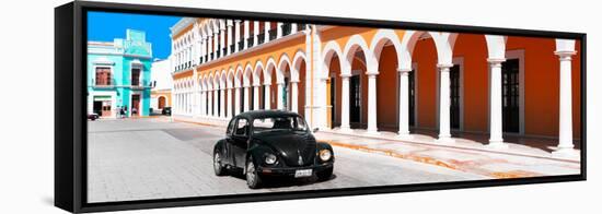 ¡Viva Mexico! Panoramic Collection - Black VW Beetle and Orange Architecture-Philippe Hugonnard-Framed Stretched Canvas