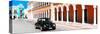 ¡Viva Mexico! Panoramic Collection - Black VW Beetle and Orange Architecture-Philippe Hugonnard-Stretched Canvas