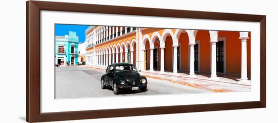 ¡Viva Mexico! Panoramic Collection - Black VW Beetle and Orange Architecture-Philippe Hugonnard-Framed Photographic Print