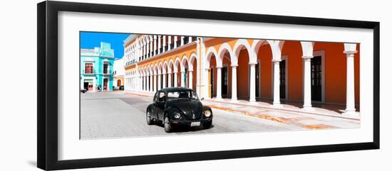 ¡Viva Mexico! Panoramic Collection - Black VW Beetle and Orange Architecture-Philippe Hugonnard-Framed Premium Photographic Print