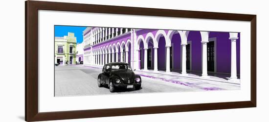 ¡Viva Mexico! Panoramic Collection - Black VW Beetle and Plum Architecture-Philippe Hugonnard-Framed Photographic Print