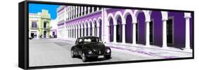 ¡Viva Mexico! Panoramic Collection - Black VW Beetle and Plum Architecture-Philippe Hugonnard-Framed Stretched Canvas