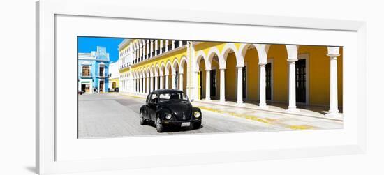 ¡Viva Mexico! Panoramic Collection - Black VW Beetle and Yellow Architecture-Philippe Hugonnard-Framed Photographic Print