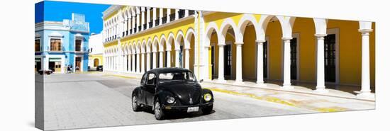 ¡Viva Mexico! Panoramic Collection - Black VW Beetle and Yellow Architecture-Philippe Hugonnard-Stretched Canvas