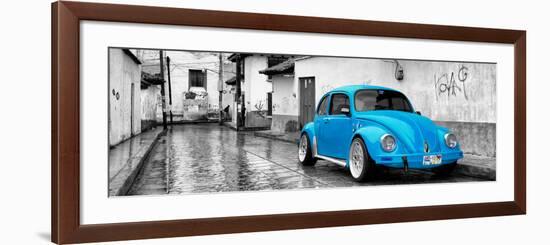 ¡Viva Mexico! Panoramic Collection - Blue VW Beetle Car in San Cristobal de Las Casas-Philippe Hugonnard-Framed Photographic Print
