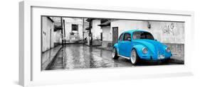 ¡Viva Mexico! Panoramic Collection - Blue VW Beetle Car in San Cristobal de Las Casas-Philippe Hugonnard-Framed Photographic Print