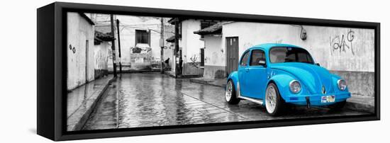 ¡Viva Mexico! Panoramic Collection - Blue VW Beetle Car in San Cristobal de Las Casas-Philippe Hugonnard-Framed Stretched Canvas