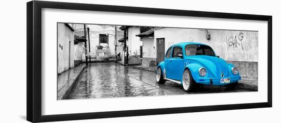 ¡Viva Mexico! Panoramic Collection - Blue VW Beetle Car in San Cristobal de Las Casas-Philippe Hugonnard-Framed Premium Photographic Print