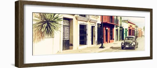 ¡Viva Mexico! Panoramic Collection - Colorful Mexican Street with Black VW Beetle III-Philippe Hugonnard-Framed Photographic Print