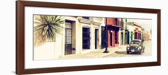 ¡Viva Mexico! Panoramic Collection - Colorful Mexican Street with Black VW Beetle III-Philippe Hugonnard-Framed Photographic Print