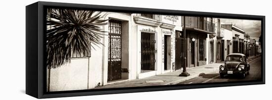 ¡Viva Mexico! Panoramic Collection - Colorful Mexican Street with Black VW Beetle IV-Philippe Hugonnard-Framed Stretched Canvas