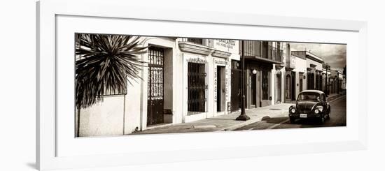 ¡Viva Mexico! Panoramic Collection - Colorful Mexican Street with Black VW Beetle IV-Philippe Hugonnard-Framed Photographic Print